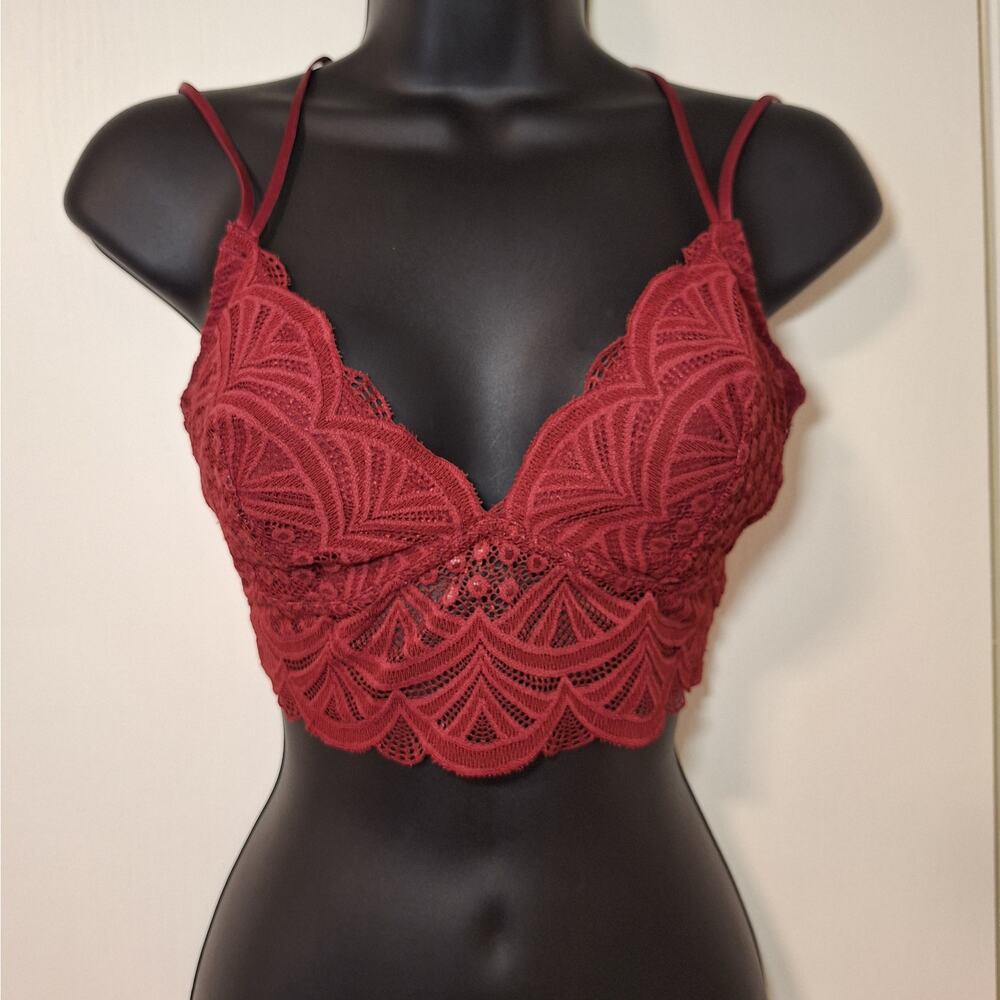 Dark Red or Burgundy Strappy, Scalloped Lace Bralette